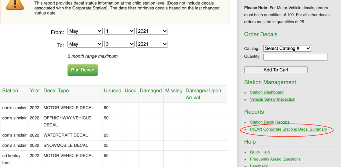 Decal Reports